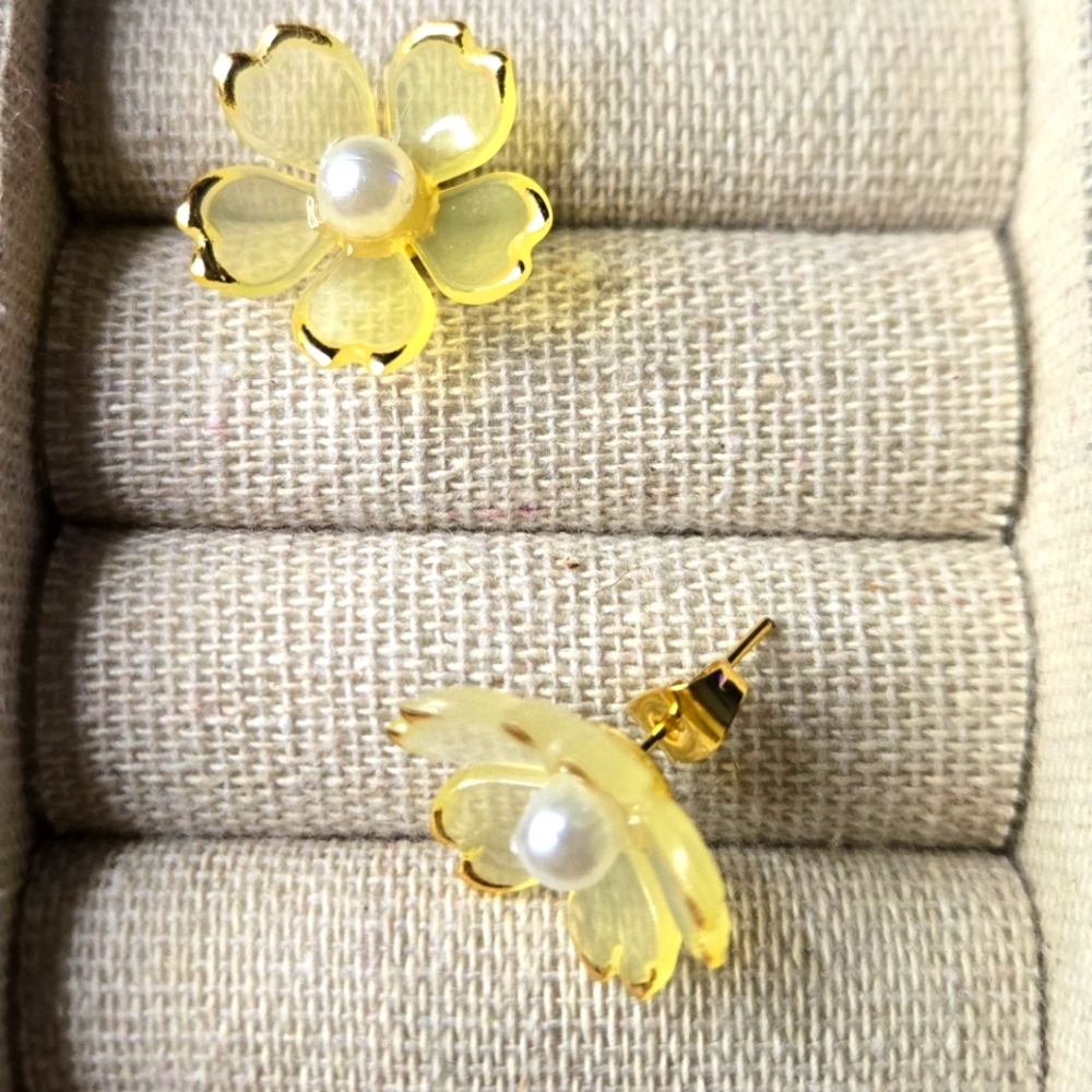 Yellow and Gold Floral Earrings